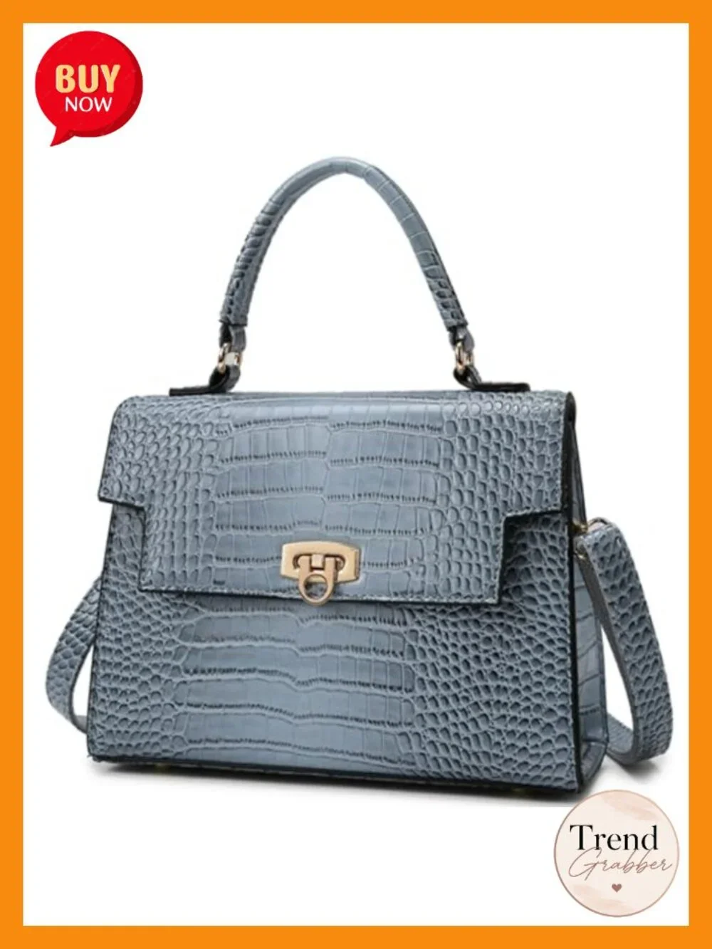 Structured Top Handle Satchel - Faux Leather Croc Embossed Crossbody Bag